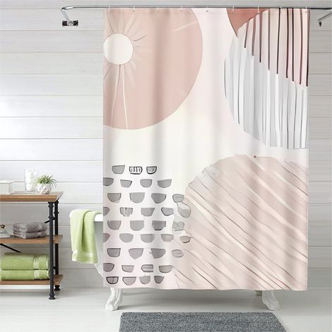 Rideau de douche motifs art déco géométrique, œillets plastique, imperméable (1/5)