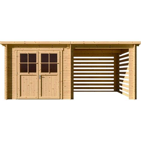 Abri de jardin bois avec appentis "Aureval" - 11m² - 2.24 x 5.01 x 2.07 m - 28 mm (1/4)