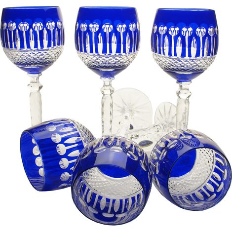 Copas de vino de cristal de cobalto con una capacidad de 280 ml y un diseño clásico francés: elegancia para cualquier ocasión. (1/4)