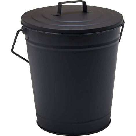 Porte-Bois pour Bois de Charbon Seau de Cendres avec Couvercle, métal, Noir (1/5)