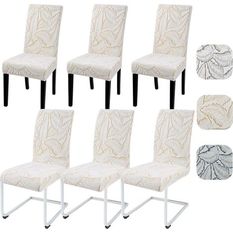 Stuhlhussen 6er Set, elastisch, Blatt-Jacquard, waschbar, für Esszimmerstühle (1/5)