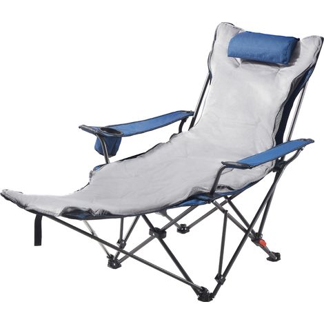 Mophorn Faltbarer Campingstuhl mit 4 einstellbaren Positionen, Relaxsessel mit Getränkehalter, Strandstuhl mit Kopf- und Fußstütze, belastbar bis 100 kg, ideal für Outdoor-Aktivitäten, blau (1/5)