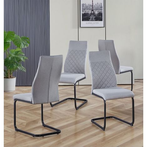 Hallowood Furniture Cullompton Dining Chairs Set of 4 Upholstered in Light Grey Fabric, Cantilever Dining Chairs with High Backrest and Sturdy Black Metal Base for Home, Office and Cafe (1/5)