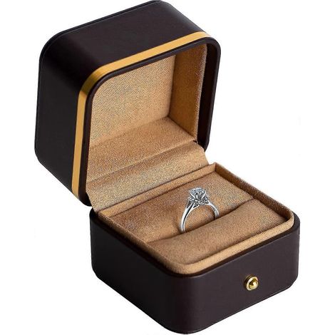 Hochwertige Eheringbox aus Leder. Kompatibel mit Verlobungsringboxen. Geeignet für Hochzeiten, Heiratsanträge, Verlobungen und Schmuck. Passende Aufbewahrungsbox (braune Ringbox). (1/5)