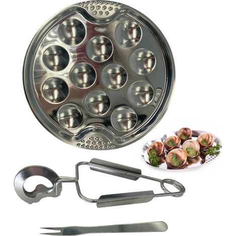 3 Pièces Plat À Escargots, Acier Inoxydable, 12 Trous, Avec Pince Et Fourchette, Pour Maison Et Restaurant