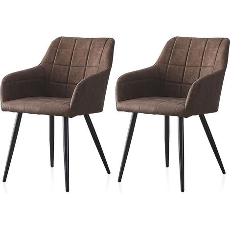 Clipop – Lot de 2 chaises de salle à manger rembourrées en simili cuir marron – Pieds en métal noir – Hauteur d'assise 48 cm – Dimensions L60 x W56 x H82 cm (1/5)