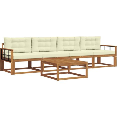 vidaXL Outdoor Sofa Set with Cushion 5 pcs Natural and Cream (1/4)