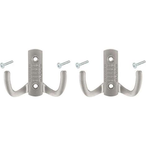 2x Crochet double 58mm en métal finition chrome satiné avec vis Mural Cuisine Salle de bain Porte Manteau Serviette Sac Couvert Vêtement Dressing Meuble Placard Patère (1/2)