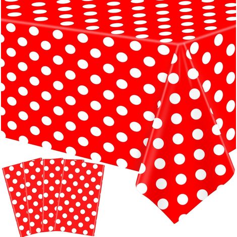 Lot de 4 nappes rectangulaires à pois rouges et blancs Nappe rectangulaire rouge avec pois blancs Nappe rectangulaire en plastique pour cuisine repas mariage fête 130 x 201 cm (1/5)