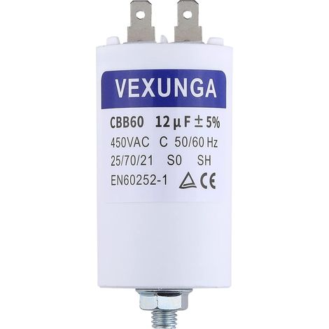 Condensateur Demarrage Moteur 12uF 450V CBB60 Condensateurs de Démarrage 12 MFD 450 Volt 40x70MM Connecteur M8 12 µF 50/60Hz pour Pompe Piscine (1/5)