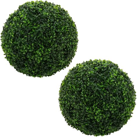 ML-Design 2er Set Künstliche Buchsbaumkugel groß Ø35 cm, Kunstpflanze UV-beständig, Grüne Plastik Künstliche Pflanzen, Deko Fake Plant wie echt für Wohnzimmer, Büro & Garten, Pflegeleichte Dekokugeln