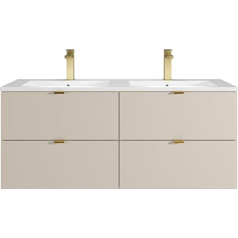 Mobile bagno sospeso con lavabo da incasso e rubinetto Beige 120 cm - LAVENA (1/3)