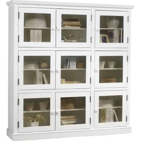 Bibliothèque Vitrine Blanche 9 Portes Vitrées Style Anglais L 163 H 170 P 37 cm