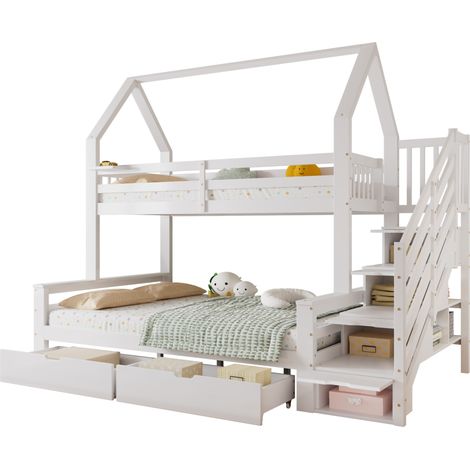 CHICFURN Letto a castello per bambini 90x200 e 140x200 cm bianco con contenitore, senza materasso (1/5)