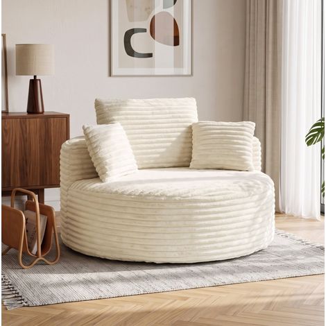 Poltrona con seduta profonda, 4 cuscini, tessuto a coste, 130 x 130 x 82 cm, bianco crema OKMYHOME (1/5)