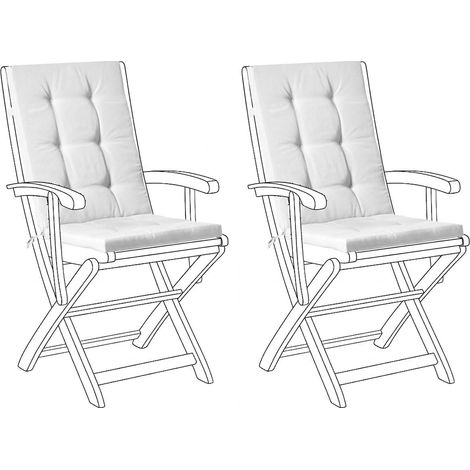 Set of 2 Outdoor Seat/Back Cushions Off White Polyester Tufted Thick Cushion for a Garden Chair MAUI PREMIUM