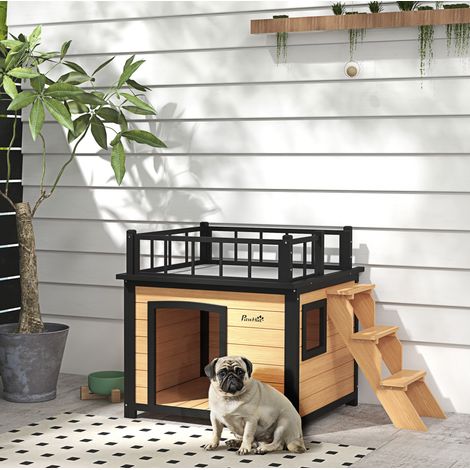 Niche chien 121x77x78 cm en bois jaune avec terrasse HAVRYA (1/3)
