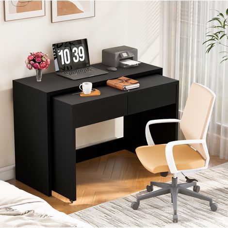 MEUBLIV Bureau 110x40x78 cm noir – 2 en 1 pliable avec roulettes (1/5)