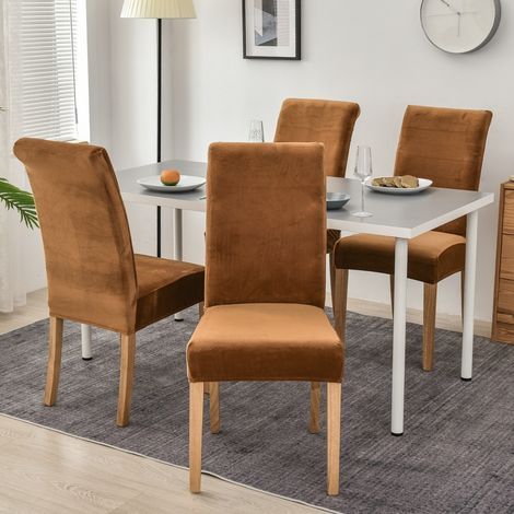 Housse de Chaise en Velours,Spandex de Bout Droit avec la Bande élastique,la Grande Dame de Velours dinant la Chaise pour Le Banquet de fête d'htel de Restaurant (Moutarde,4 Pack) (1/5)