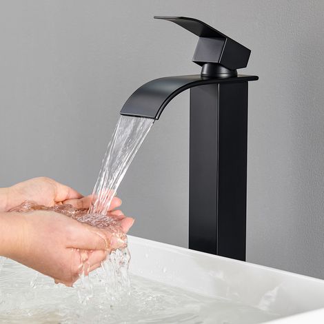 CECIPA MAX Badarmatur Wasserfall Wasserhahn Bad, Edelstahl Waschtischarmatur, Einhebelmischer Mischbatterie Bad, Schwarz XL (1/5)