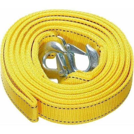 Hochleistungs-Abschleppgurt mit Sicherheitshaken, Polyester-Abschleppseil, Zugseil, Gelb, 4 Meter, 5 Tonnen (1/4)