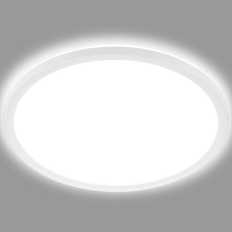 Plafonnier LED ultra-plat Ø29cm 18W 2400lm, dimmable 3 niveaux avec rétroéclairage décoratif, mémoire intégrée, lumière blanc neutre 4000K, IP20