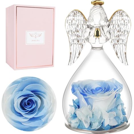 Ewige Rose Engel Figur Geschenk Mutter Jahrestag Valentinstag Weiß Blau (1/5)