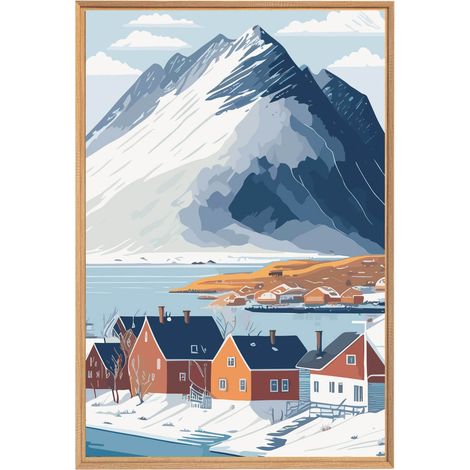Tableau mural encadré montagne enneigé 65x97 cm - Tableau Mural Décoratif - Image Encadrée Imprimée en HD - Impression 65x97 cm sur Fibres de Bois FSC - Finition Mate - Fabriqué en France (1/5)