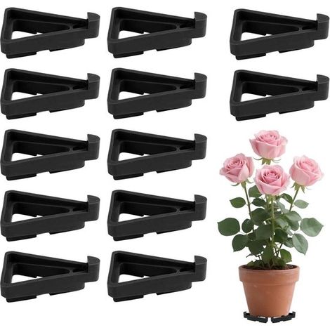 Supporti per vasi, rialzi per vasi da fiori, mettono in mostra le tue piante, favoriscono la circolazione dell'aria, 12 pezzi, nero (1/5)