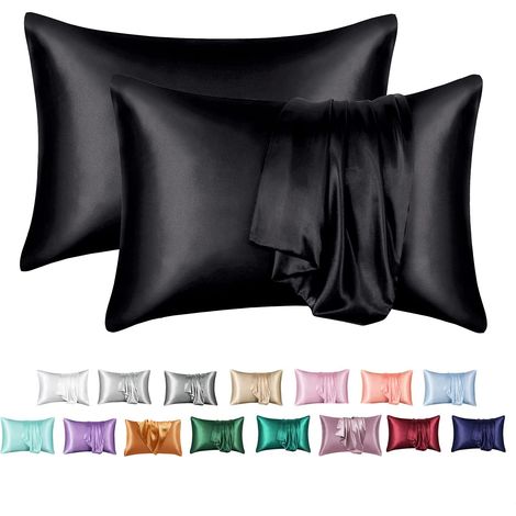 CSPARKV (Black) Pack of 2 Satin Pillowcases 50x75cm, Similar to Silk Pillowcase