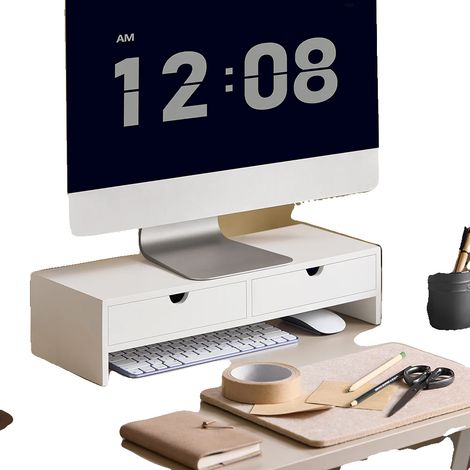 Soporte para monitor, diseño ergonómico, almacenamiento que ahorra espacio, color blanco. (1/2)