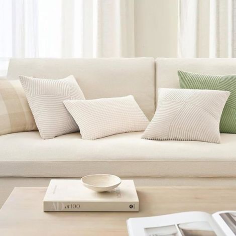 Lot de 2 Housse de coussin, Velours côtelé, 45x45 cm, Motif rayé, Canapé salon (1/5)