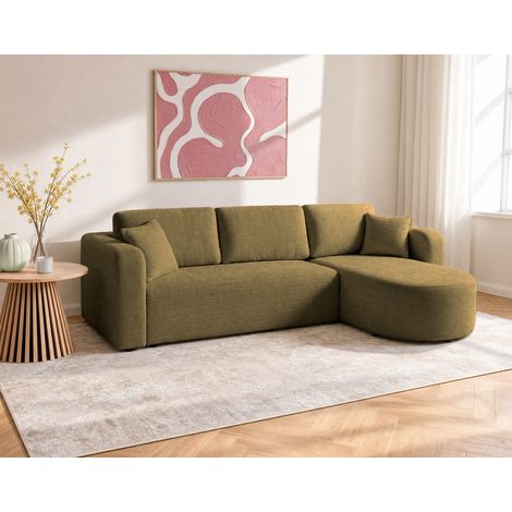Miro - canapé d'angle réversible - 4 places - convertible avec coffre - en velours texturé - vert olive (1/5)