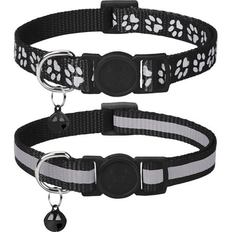 Collier réfléchissant pour chat avec boucle de sécurité et clochette, lot de 2 (1/5)