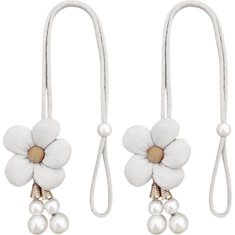 Fermacravatte per tende a forma di fiore, 2 pezzi, con passanti - Beige 1