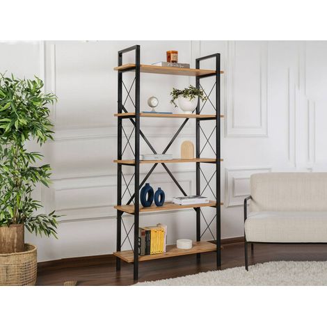 Dmora - Libreria Suriel, Scaffale da ufficio, Mobile portalibri, Biblioteca, 90x34 h180 cm, Pino e Nero (1/5)