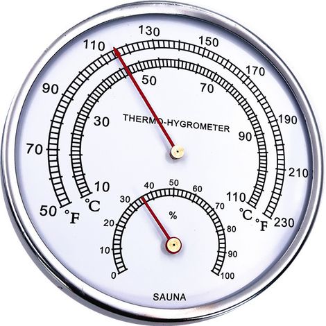 Sauna-Temperatur- und Feuchtigkeitsmesser, Thermometer für Sauna, Temperatur-Thermometer, Feuchtigkeitsmesser, Innenthermometer. Ein Glas