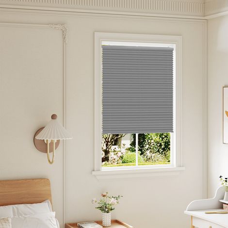 WOLTU Plissee Klemmfix ohne Bohren Plisseerollo Montage Mit Vakuum-Saugnäpfen Fensterrollo Faltrollo innen lichtdurchlässig Sonnenschutz für gängige Fenster Dachfenster Balkontüren 90x130 cm, Grau (1/5)