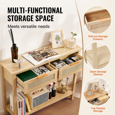 Table console en rotin avec 2 tiroirs de rangement (1/5)