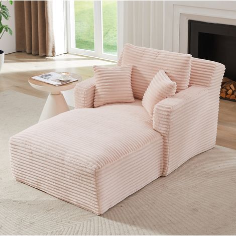 Sofá chaise longue convertible en cama, sillón relax, acolchado con espuma de alta densidad y muelles ensacados, pana rosa (1/5)