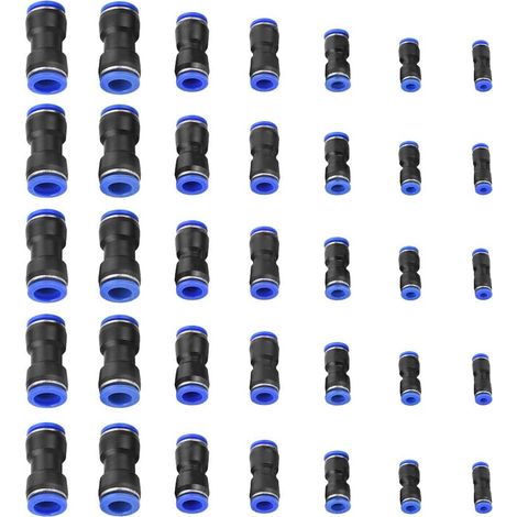 Raccord Pneumatique Droit - 35 Pièces - Diamètre Externe 4 6 8 10 12 14 16 mm - Pour Tuyaux En Polyéthylène Nylon Pu - Lot Complet
