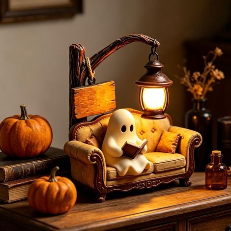 Décoration Halloween Lampe Fantôme avec Livre – Figurine en Résine, Veilleuse Gothique Effrayante pour Chambre, Bureau et Maison (1/5)