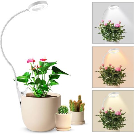 Pflanzenlampe LED Vollspektrum, Pot Clip 6500K Wachstumslicht, Zwei Installationsmöglichkeiten Pflanzenlicht, 3 Farbtemperatur LED Wachstumslampe mit 360° Schwanenhals, 3/9/12H Timer, 5 Helligkeit (We (1/5)