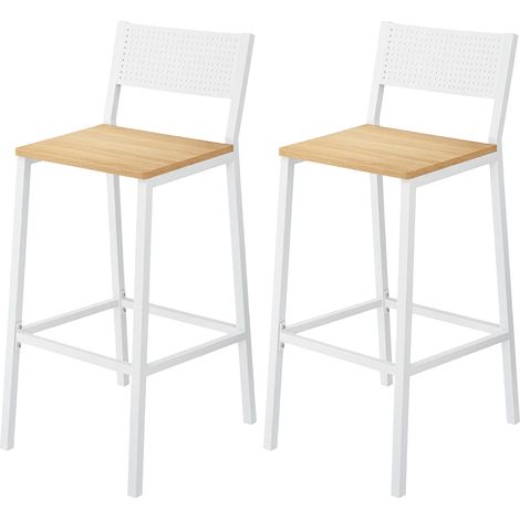 Ensemble de 2 Tabourets de Bar, pour Cuisine Salle à Manger Bureau, Style Basique Moderne, Chêne Jaune et Blanc (1/5)