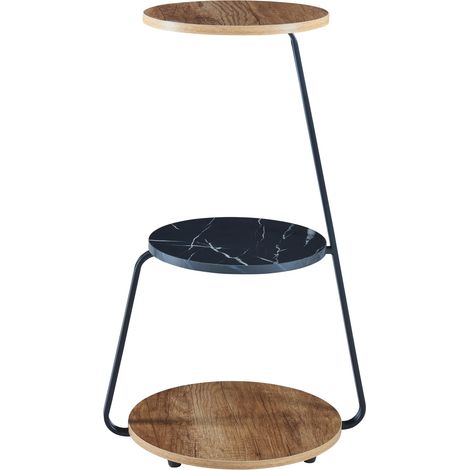 Tavolino laterale a 3 ripiani 74 x 46 x 37 cm noce/marmo nero/effetto nero 030008646