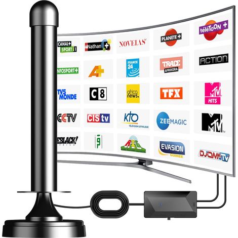 Antenne TV Intérieure avec Amplificateur de Signal - Réception 360° Longue Portée, Base Magnétique pour Fixation Facile, Compatible Téléviseurs HD/4K (1/5)