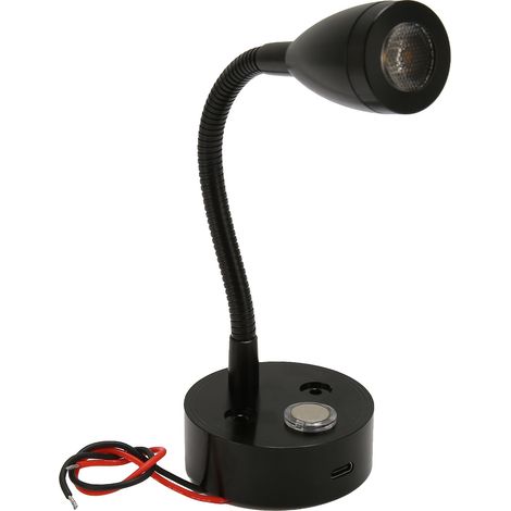 USB-Typ-C LED-Leseleuchte für Wohnmobile mit 3 dimmbaren Farbtemperaturen, Touch-Steuerung, Schwarz, Wärmeableitung, rostfrei, für Boote, LKWs und Autos, DC 12–24 V (1/5)