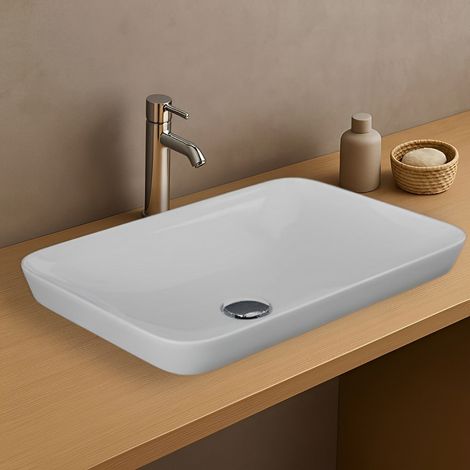 RAK Variant Rectangular Drop-In Wash Basin 550mm Wide 0 Tap Hole - Alpine White (1/3)