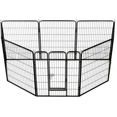 Parc Enclos pour chiens 8 panneaux Acier 80 x 100 cm Noir -96581 (1/5)