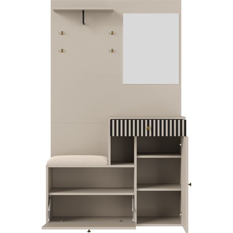 Conjunto para recibidor con espejo y cojín, mueble zapatero de MDF beige 110 x 37 x 185,5 cm (1/5)